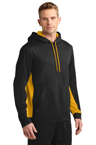 Sport-Tek Sport-Wick Fleece Colorblock Hooded Pullover (Black/ Gold)