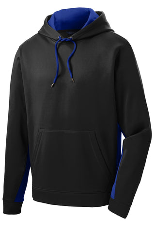 Sport-Tek Sport-Wick Fleece Colorblock Hooded Pullover (Black/ True Royal)