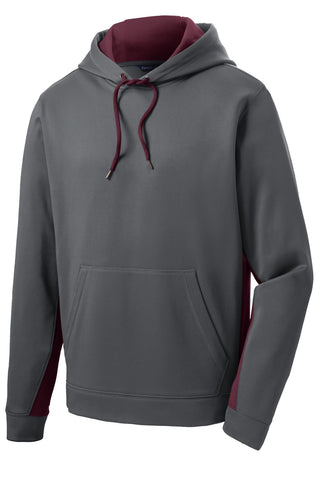 Sport-Tek Sport-Wick Fleece Colorblock Hooded Pullover (Dark Smoke Grey/ Maroon)
