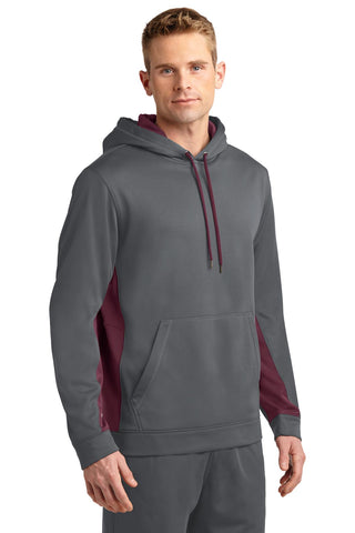 Sport-Tek Sport-Wick Fleece Colorblock Hooded Pullover (Dark Smoke Grey/ Maroon)