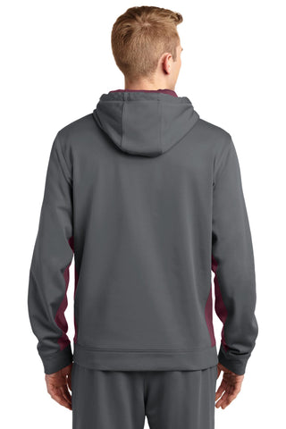 Sport-Tek Sport-Wick Fleece Colorblock Hooded Pullover (Dark Smoke Grey/ Maroon)