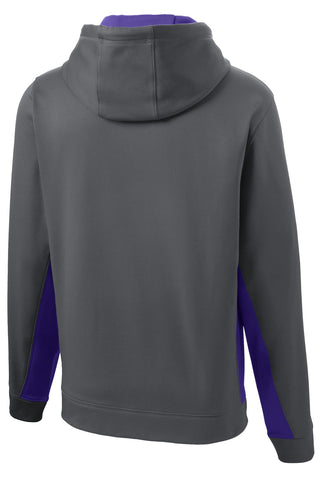 Sport-Tek Sport-Wick Fleece Colorblock Hooded Pullover (Dark Smoke Grey/ Purple)
