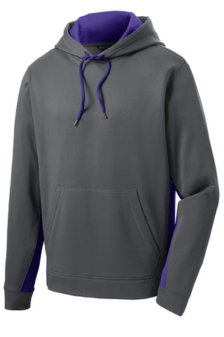 Sport-Tek Sport-Wick Fleece Colorblock Hooded Pullover (Dark Smoke Grey/ Purple)