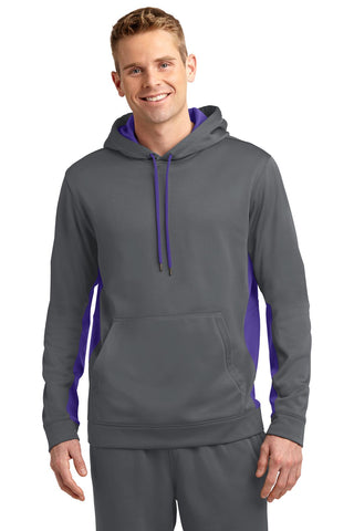 Sport-Tek Sport-Wick Fleece Colorblock Hooded Pullover (Dark Smoke Grey/ Purple)