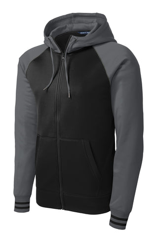 Sport-Tek Sport-Wick Varsity Fleece Full-Zip Hooded Jacket (Black/ Dark Smoke Grey)