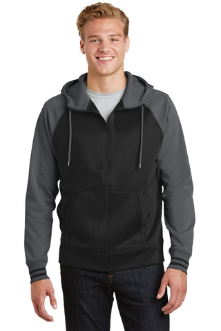 Sport-Tek Sport-Wick Varsity Fleece Full-Zip Hooded Jacket (Black/ Dark Smoke Grey)