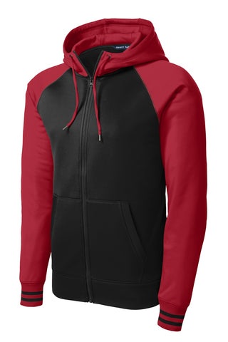 Sport-Tek Sport-Wick Varsity Fleece Full-Zip Hooded Jacket (Black/ Deep Red)