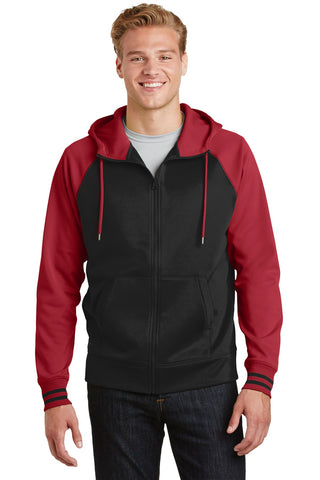 Sport-Tek Sport-Wick Varsity Fleece Full-Zip Hooded Jacket (Black/ Deep Red)