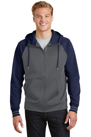 Sport-Tek Sport-Wick Varsity Fleece Full-Zip Hooded Jacket (Dark Smoke Grey/ Navy)