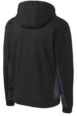 Sport-Tek Sport-Wick CamoHex Fleece Colorblock Hooded Pullover (Black/ Dark Smoke Grey)