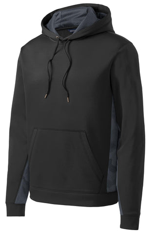 Sport-Tek Sport-Wick CamoHex Fleece Colorblock Hooded Pullover (Black/ Dark Smoke Grey)