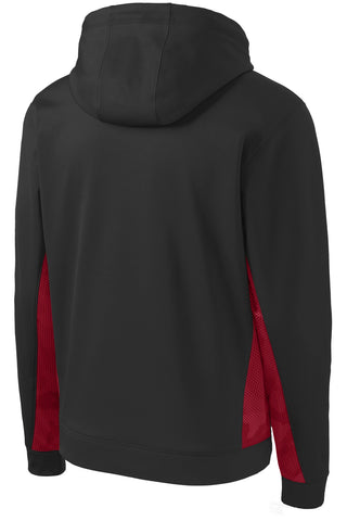 Sport-Tek Sport-Wick CamoHex Fleece Colorblock Hooded Pullover (Black/ Deep Red)