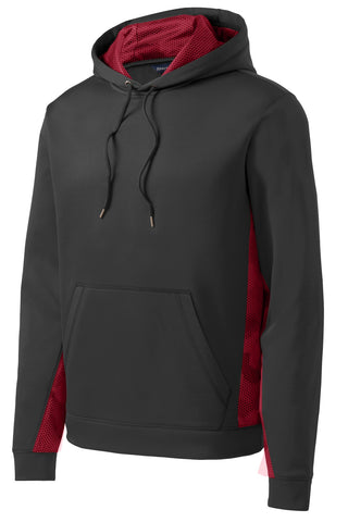 Sport-Tek Sport-Wick CamoHex Fleece Colorblock Hooded Pullover (Black/ Deep Red)