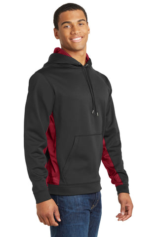 Sport-Tek Sport-Wick CamoHex Fleece Colorblock Hooded Pullover (Black/ Deep Red)