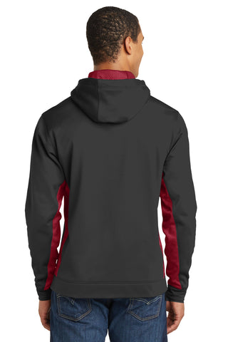 Sport-Tek Sport-Wick CamoHex Fleece Colorblock Hooded Pullover (Black/ Deep Red)