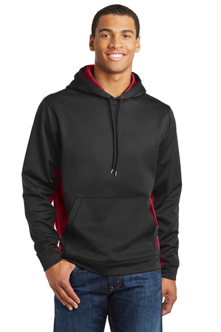 Sport-Tek Sport-Wick CamoHex Fleece Colorblock Hooded Pullover (Black/ Deep Red)