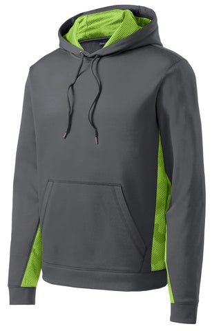Sport-Tek Sport-Wick CamoHex Fleece Colorblock Hooded Pullover (Dark Smoke Grey/ Lime Shock)
