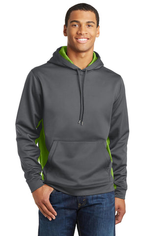 Sport-Tek Sport-Wick CamoHex Fleece Colorblock Hooded Pullover (Dark Smoke Grey/ Lime Shock)