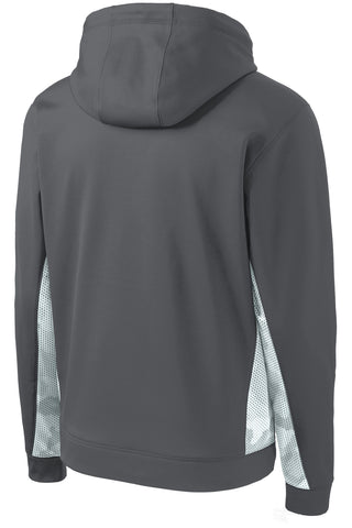 Sport-Tek Sport-Wick CamoHex Fleece Colorblock Hooded Pullover (Dark Smoke Grey/ White)