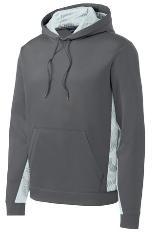 Sport-Tek Sport-Wick CamoHex Fleece Colorblock Hooded Pullover (Dark Smoke Grey/ White)