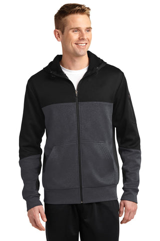 Sport-Tek Tech Fleece Colorblock Full-Zip Hooded Jacket (Black/ Graphite Heather/ Black)