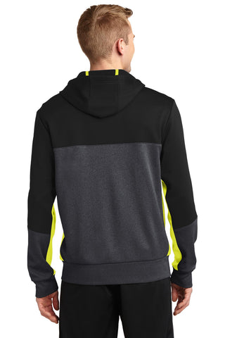 Sport-Tek Tech Fleece Colorblock Full-Zip Hooded Jacket (Black/ Graphite Heather/ Citron)