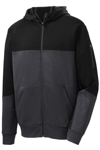 Sport-Tek Tech Fleece Colorblock Full-Zip Hooded Jacket (Black/ Graphite Heather/ Black)