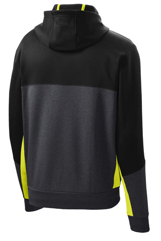 Sport-Tek Tech Fleece Colorblock Full-Zip Hooded Jacket (Black/ Graphite Heather/ Citron)