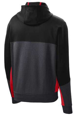 Sport-Tek Tech Fleece Colorblock Full-Zip Hooded Jacket (Black/ Graphite Heather/ True Red)