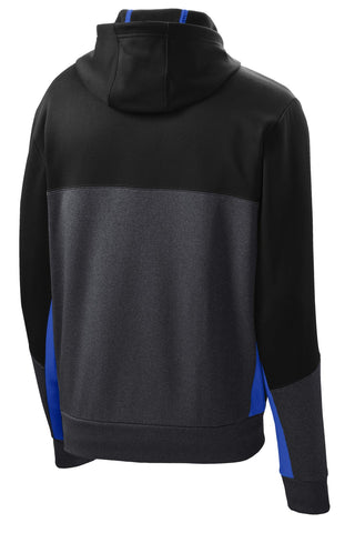 Sport-Tek Tech Fleece Colorblock Full-Zip Hooded Jacket (Black/ Graphite Heather/ True Royal)