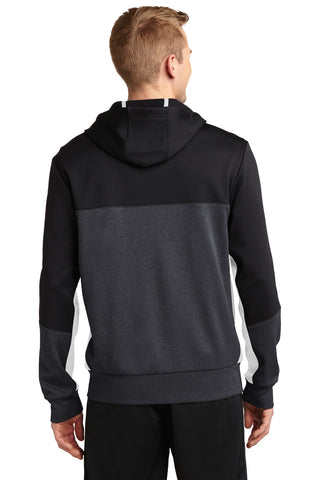 Sport-Tek Tech Fleece Colorblock Full-Zip Hooded Jacket (Black/ Graphite Heather/ White)