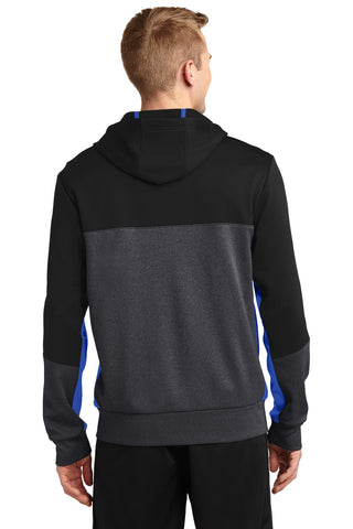 Sport-Tek Tech Fleece Colorblock Full-Zip Hooded Jacket (Black/ Graphite Heather/ True Royal)