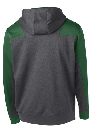 Sport-Tek Tech Fleece Colorblock 1/4-Zip Hooded Sweatshirt (Graphite Heather/ Forest Green)