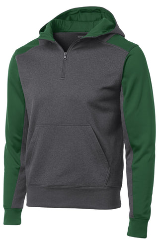 Sport-Tek Tech Fleece Colorblock 1/4-Zip Hooded Sweatshirt (Graphite Heather/ Forest Green)