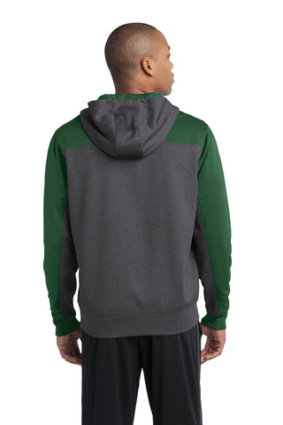 Sport-Tek Tech Fleece Colorblock 1/4-Zip Hooded Sweatshirt (Graphite Heather/ Forest Green)