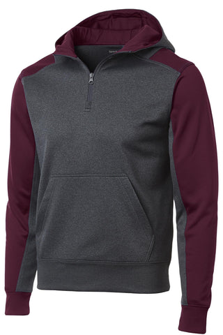 Sport-Tek Tech Fleece Colorblock 1/4-Zip Hooded Sweatshirt (Graphite Heather/ Maroon)