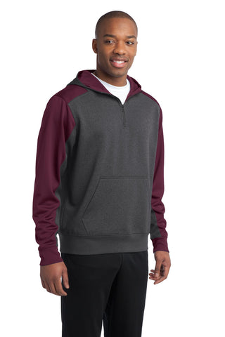 Sport-Tek Tech Fleece Colorblock 1/4-Zip Hooded Sweatshirt (Graphite Heather/ Maroon)