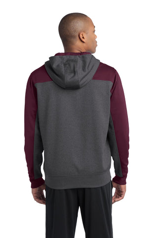 Sport-Tek Tech Fleece Colorblock 1/4-Zip Hooded Sweatshirt (Graphite Heather/ Maroon)