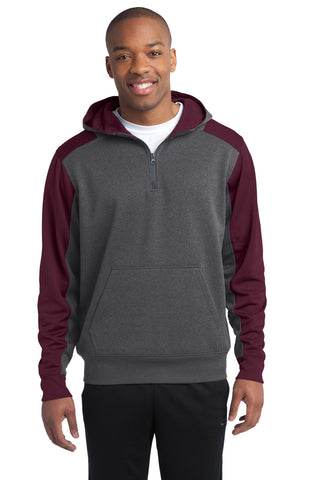 Sport-Tek Tech Fleece Colorblock 1/4-Zip Hooded Sweatshirt (Graphite Heather/ Maroon)
