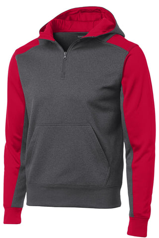 Sport-Tek Tech Fleece Colorblock 1/4-Zip Hooded Sweatshirt (Graphite Heather/ True Red)