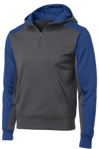 Sport-Tek Tech Fleece Colorblock 1/4-Zip Hooded Sweatshirt (Graphite Heather/ True Royal)