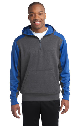 Sport-Tek Tech Fleece Colorblock 1/4-Zip Hooded Sweatshirt (Graphite Heather/ True Royal)
