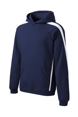 Sport-Tek Sleeve Stripe Pullover Hooded Sweatshirt (True Navy/ White)