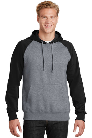 Sport-Tek Raglan Colorblock Pullover Hooded Sweatshirt (Black/ Vintage Heather)