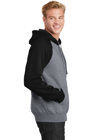 Sport-Tek Raglan Colorblock Pullover Hooded Sweatshirt (Black/ Vintage Heather)