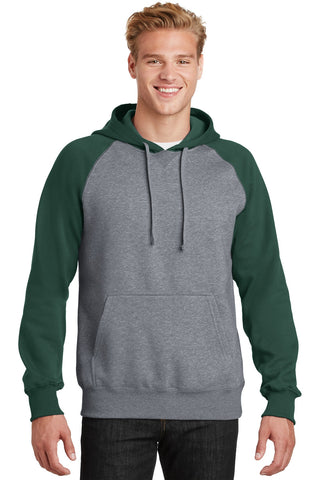 Sport-Tek Raglan Colorblock Pullover Hooded Sweatshirt (Forest Green/ Vintage Heather)