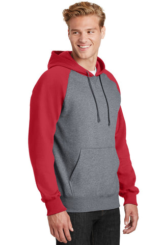 Sport-Tek Raglan Colorblock Pullover Hooded Sweatshirt (True Red/ Vintage Heather)