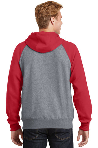 Sport-Tek Raglan Colorblock Pullover Hooded Sweatshirt (True Red/ Vintage Heather)