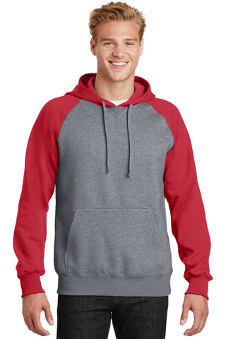 Sport-Tek Raglan Colorblock Pullover Hooded Sweatshirt (True Red/ Vintage Heather)