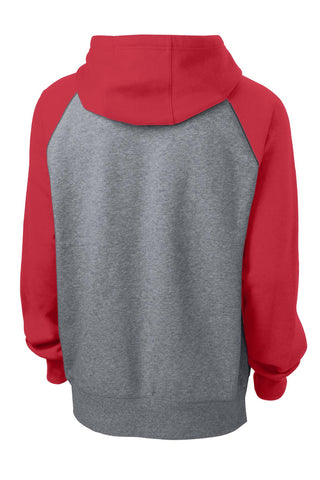 Sport-Tek Raglan Colorblock Pullover Hooded Sweatshirt (True Red/ Vintage Heather)